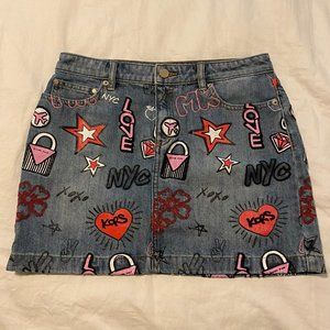Michael Kors Embroidered Graffiti Denim Mini Skirt - Size 2